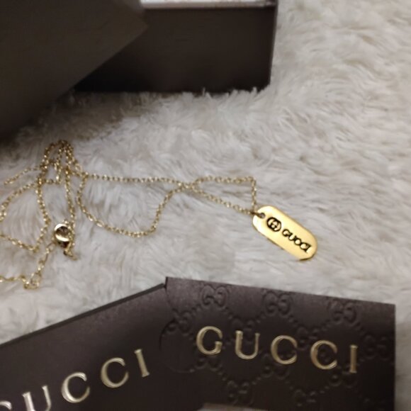 Gucci GG Authentic Vintage Oval Oblong Pendant Necklace Gold 18K 925 Ster - Picture 2 of 13